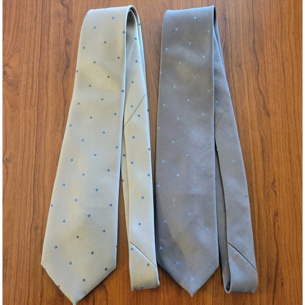 Vintage Wembley Gold Brown Satin Necktie‎ Subtle Diamond Dot Pattern Lot Of 2